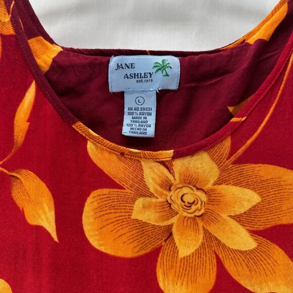 Jane Ashley Maxi Dress Womens L Sleeveless Waist Tie Floral Red Orange - Picture 10 of 10